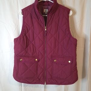 J. Crew Women's Raspberry Colored Quilted Vest Front Pockets Zip Up Size XL